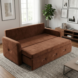 Luxury Metal Sofa Cum Bed with Hydraulic Storage | Modern Design | Brown Colour
