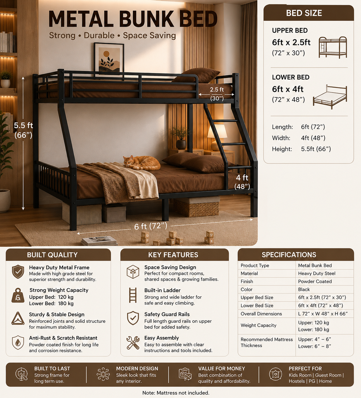 Metal Bunk Bed Without Mattress - Image 3