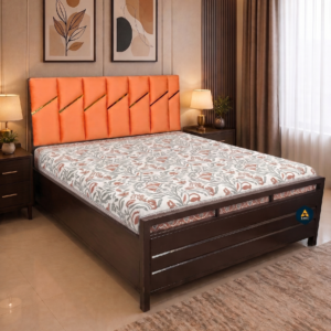 Metal Bed with Hydraulic Storage & Brown Finish | Without Mattress