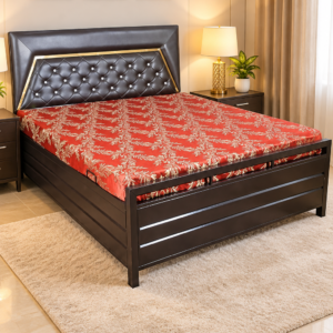 Metal Bed With Hydraulic Storage & Brown Coating (Without Mattress)